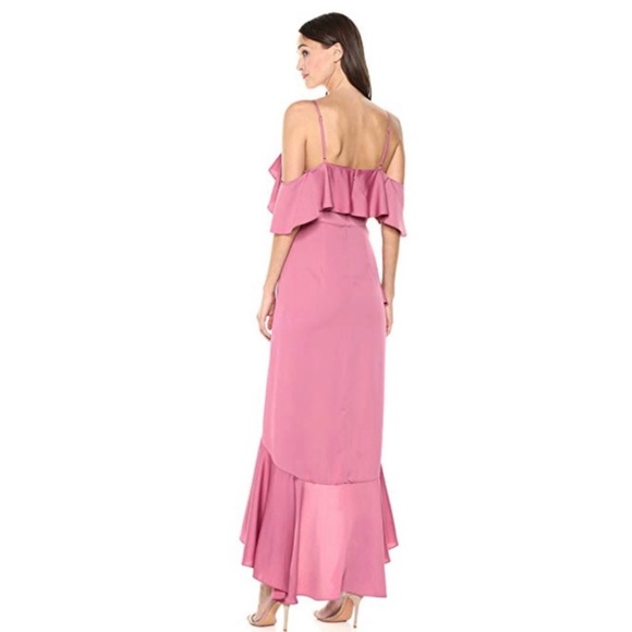NICOLE MILLER. Pink Spaghetti Strap Ruffle High/Low Gown. S-6. Built in … - Picture 2 of 11